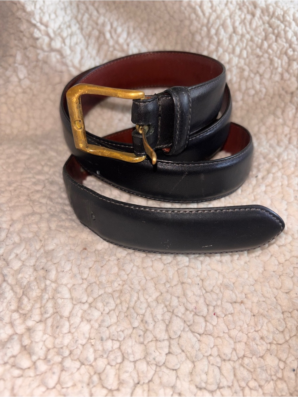 Vintage Coach Black Leather Belt Brass Buckle Brown Lining Size 40